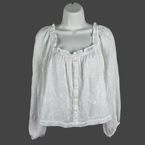 American Eagle White Eyelet Off Shoulder Blouse Medium Peasant Top